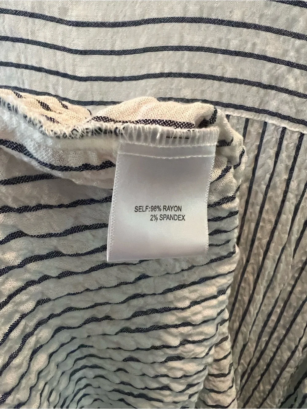 Jane and Delancey White Top with Blue Pinstripes V-Neck Tunic. 1x - Picture 5 of 6